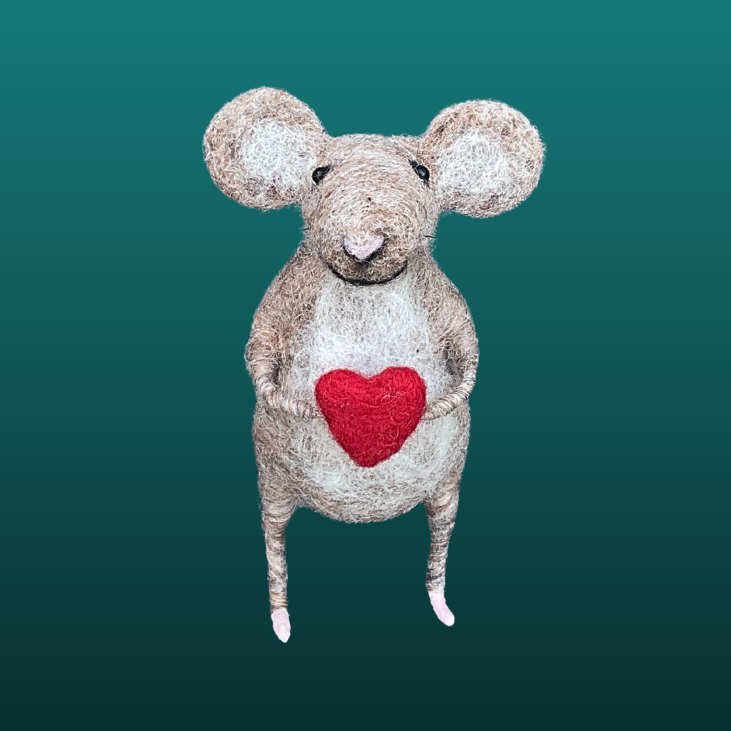 Needle Felt Mouse With Love Heart