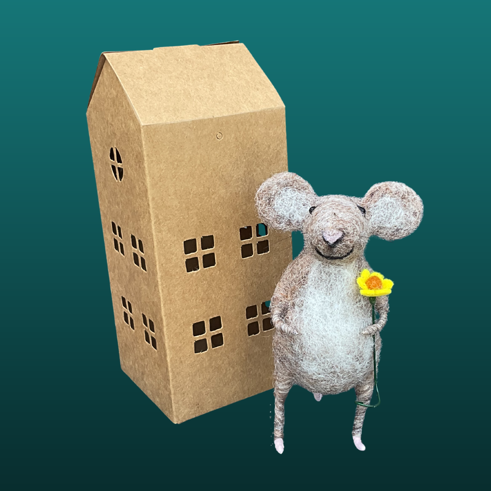 Handmade Needle Felt Mouse With Flower