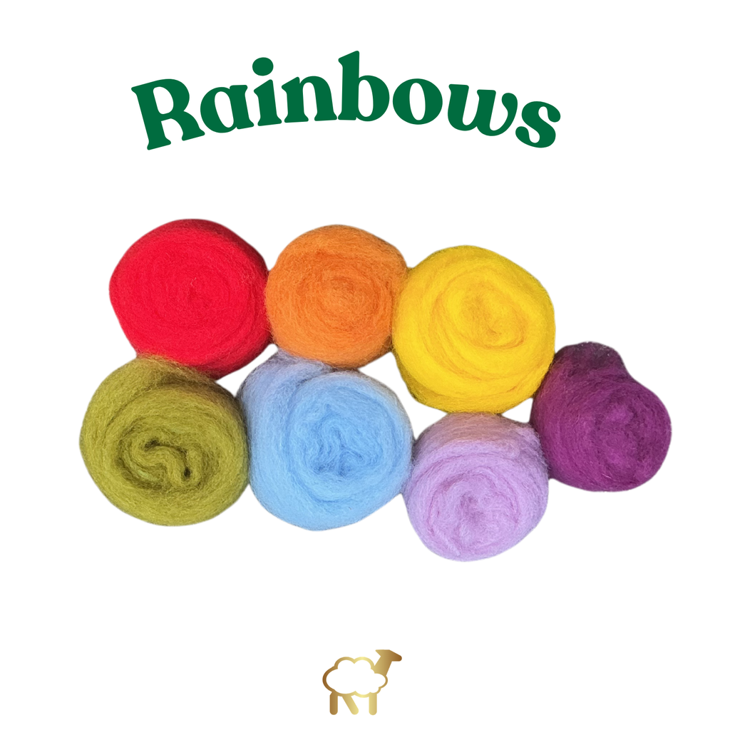 Carded Corriedale Slivers  Wool ‘Rainbows’ Wool Pack