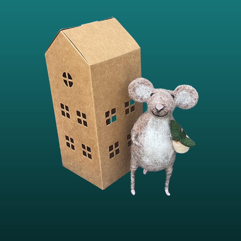 Needle Felted Mouse With a Potted Plant