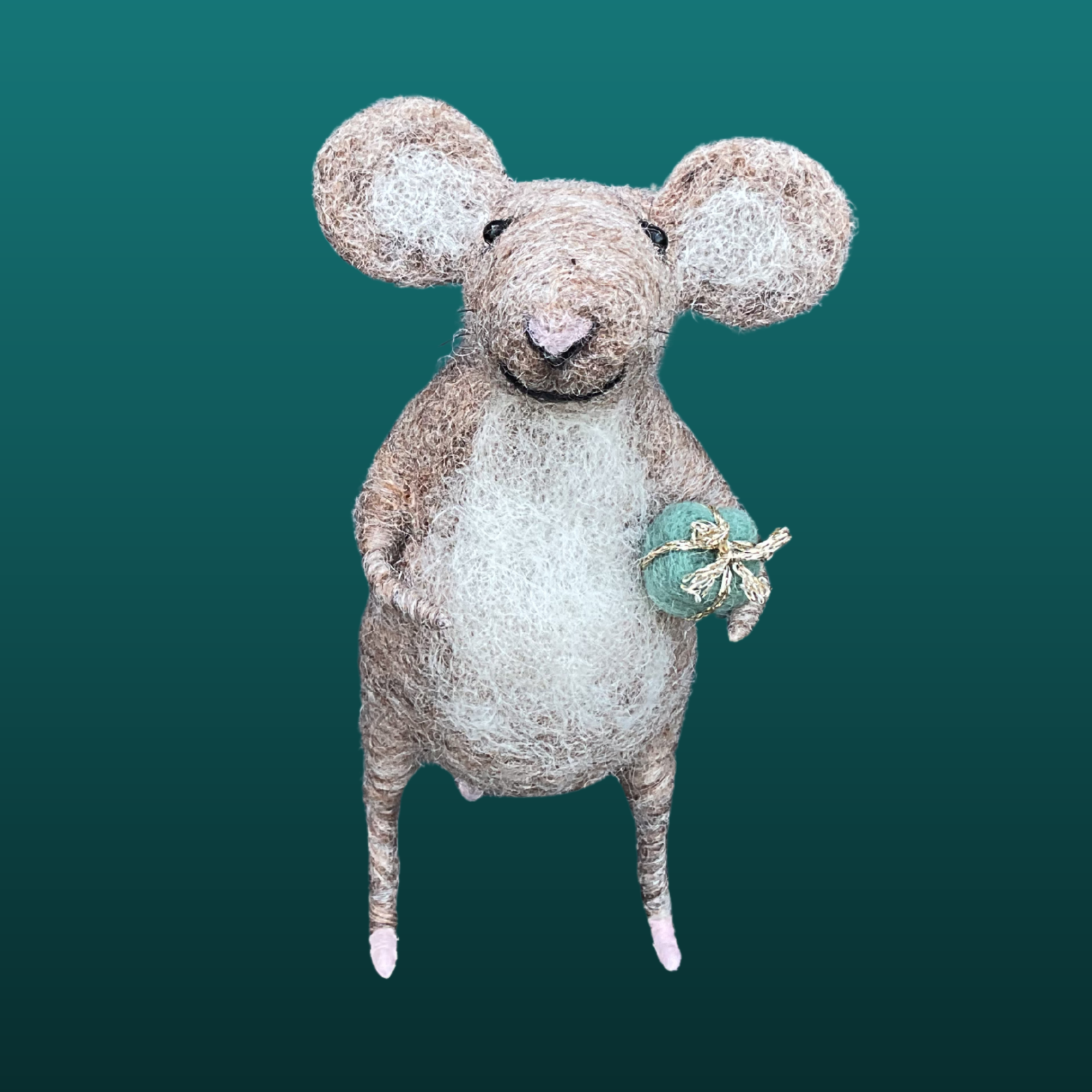 Needle Felt Mouse Holding A Birthday Present
