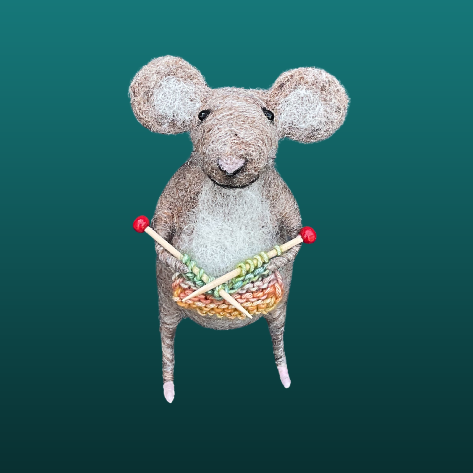 Needle Felt Mouse With Knitting Needles