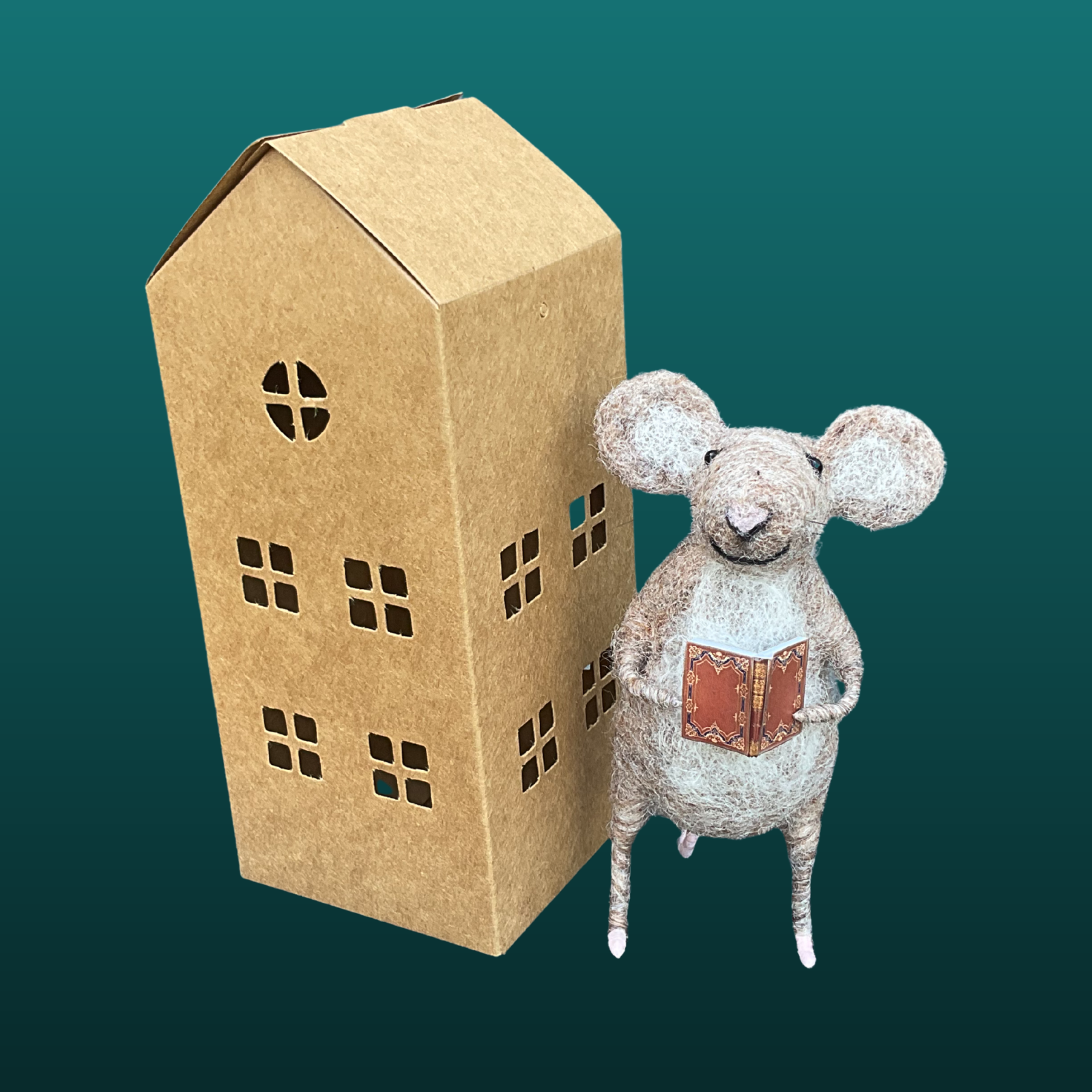 Needle Felted Mouse Reading a Book