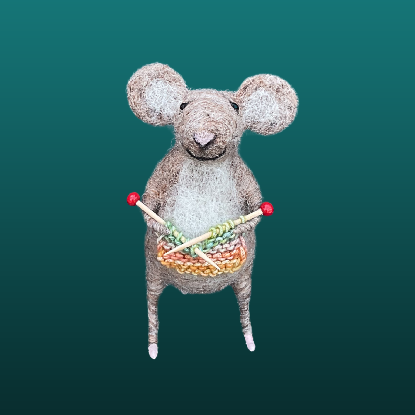 Needle Felt Mouse With Knitting Needles