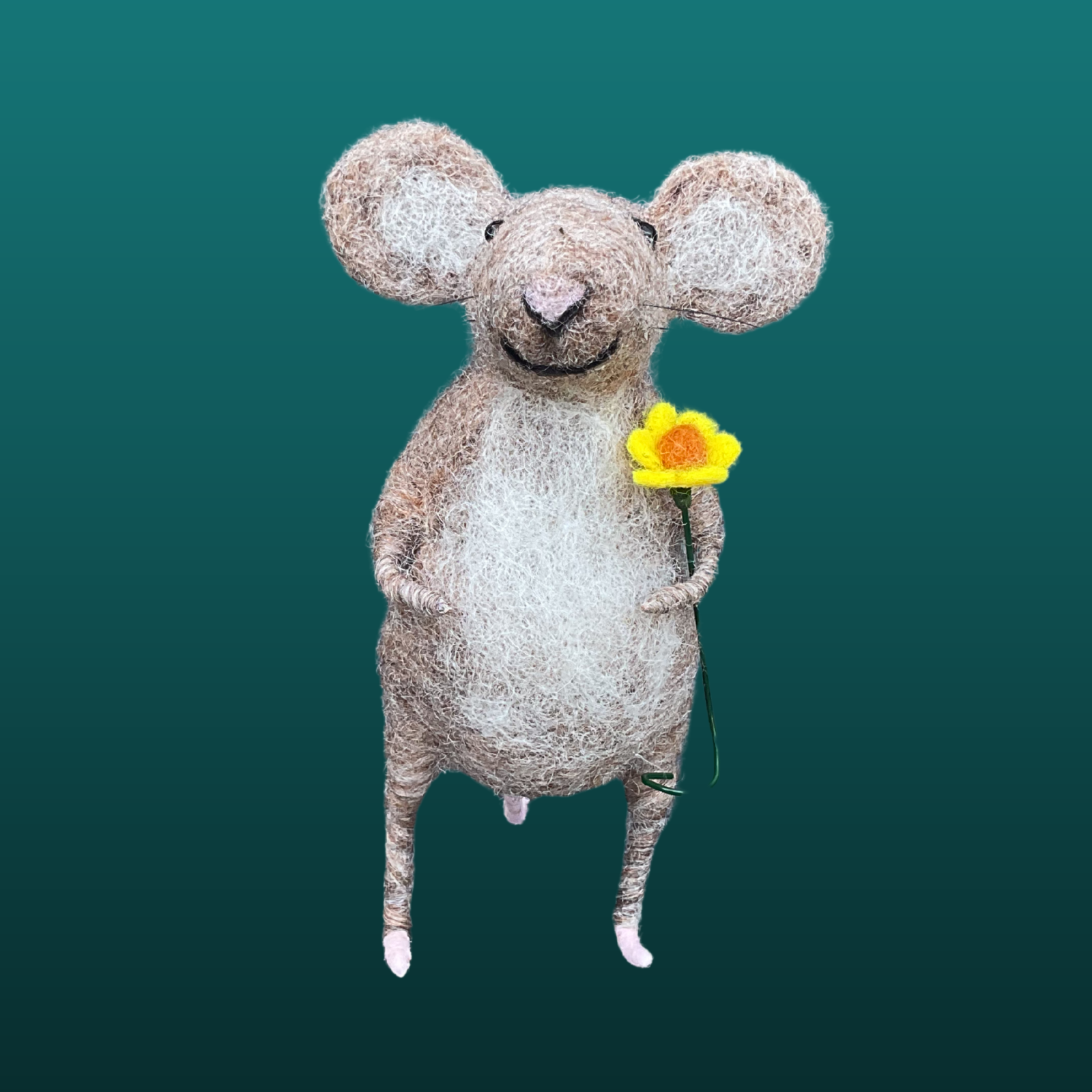 Handmade Needle Felt Mouse With Flower