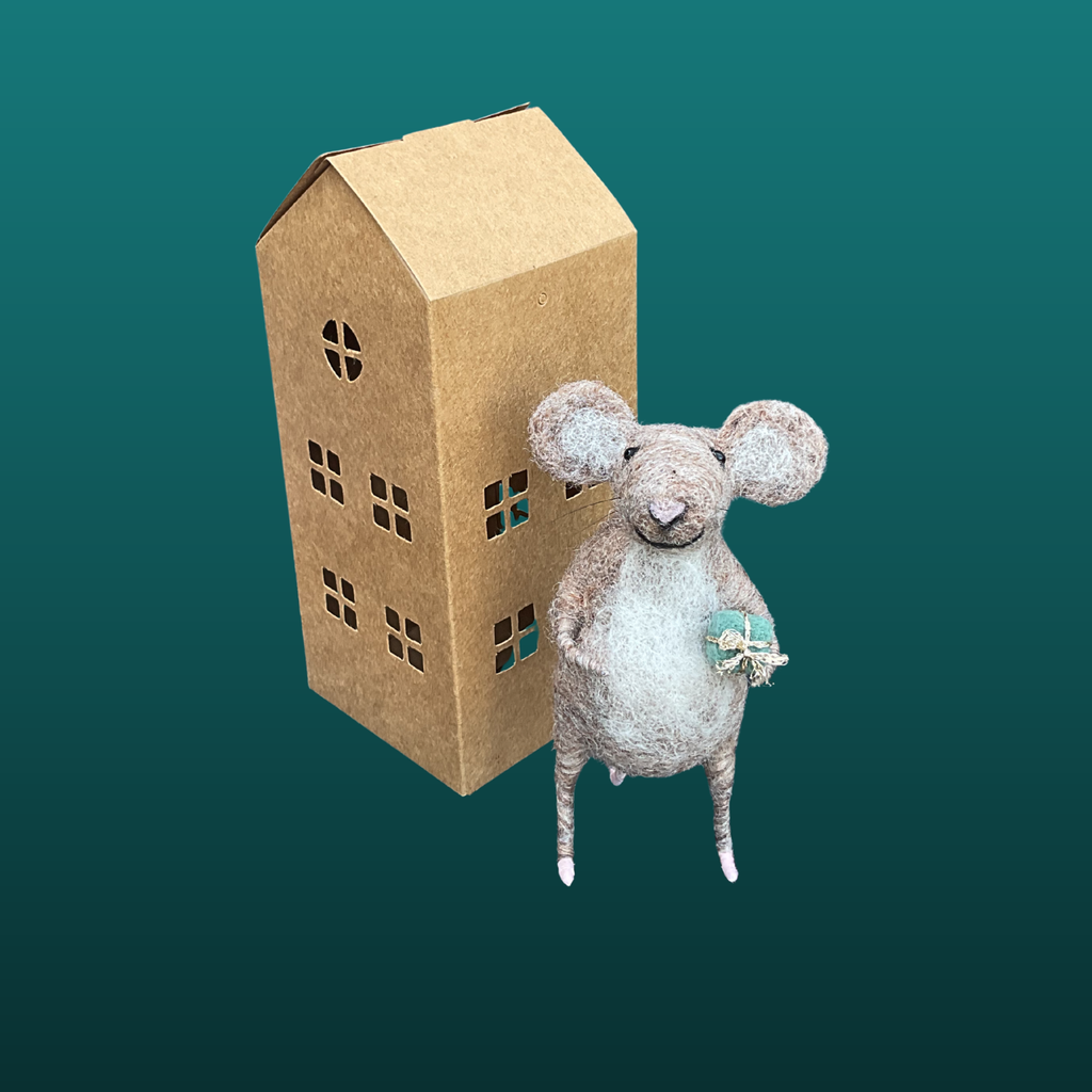 Needle Felt Mouse Holding A Birthday Present