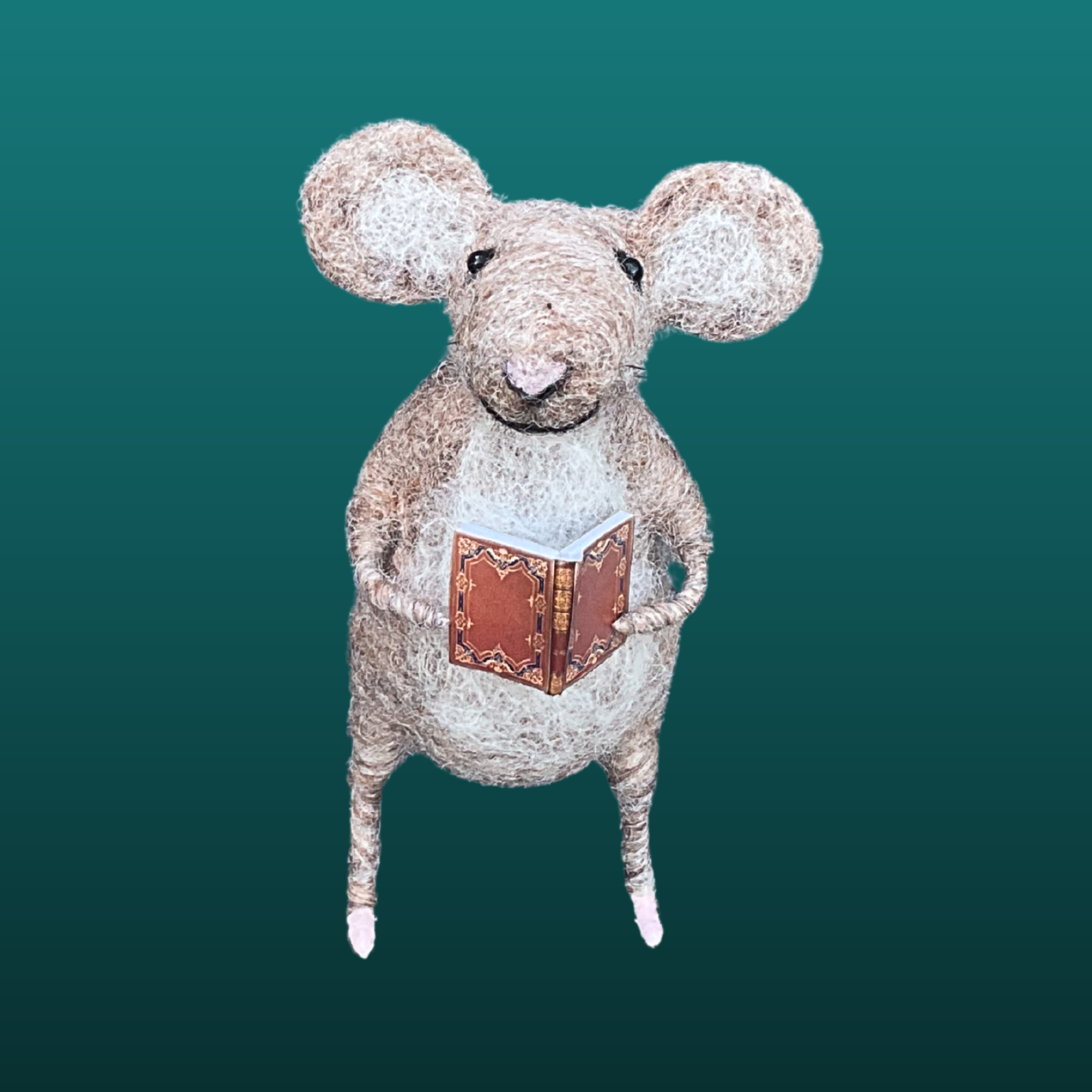 Needle Felted Mouse Reading a Book