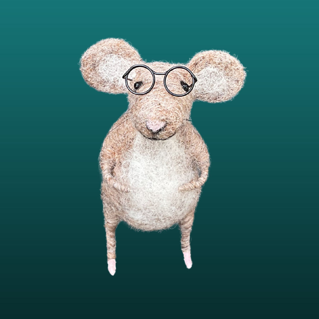Needle Felt Mouse With Glasses