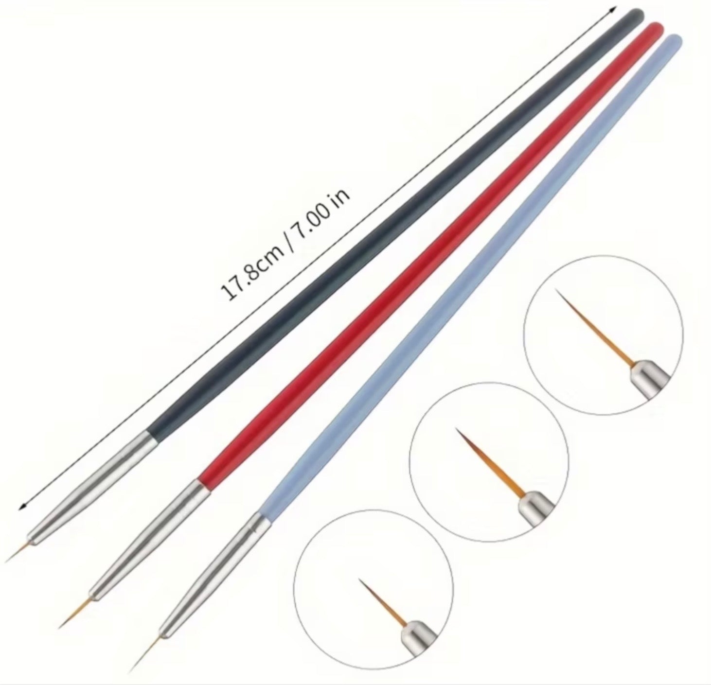3 Fine Liner Detail Brushes Hobby Craft Acrylic Nail Art Painting
