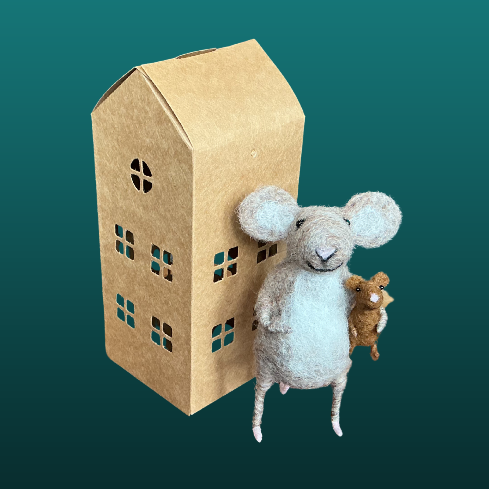 Needle felt mouse holding baby mouse