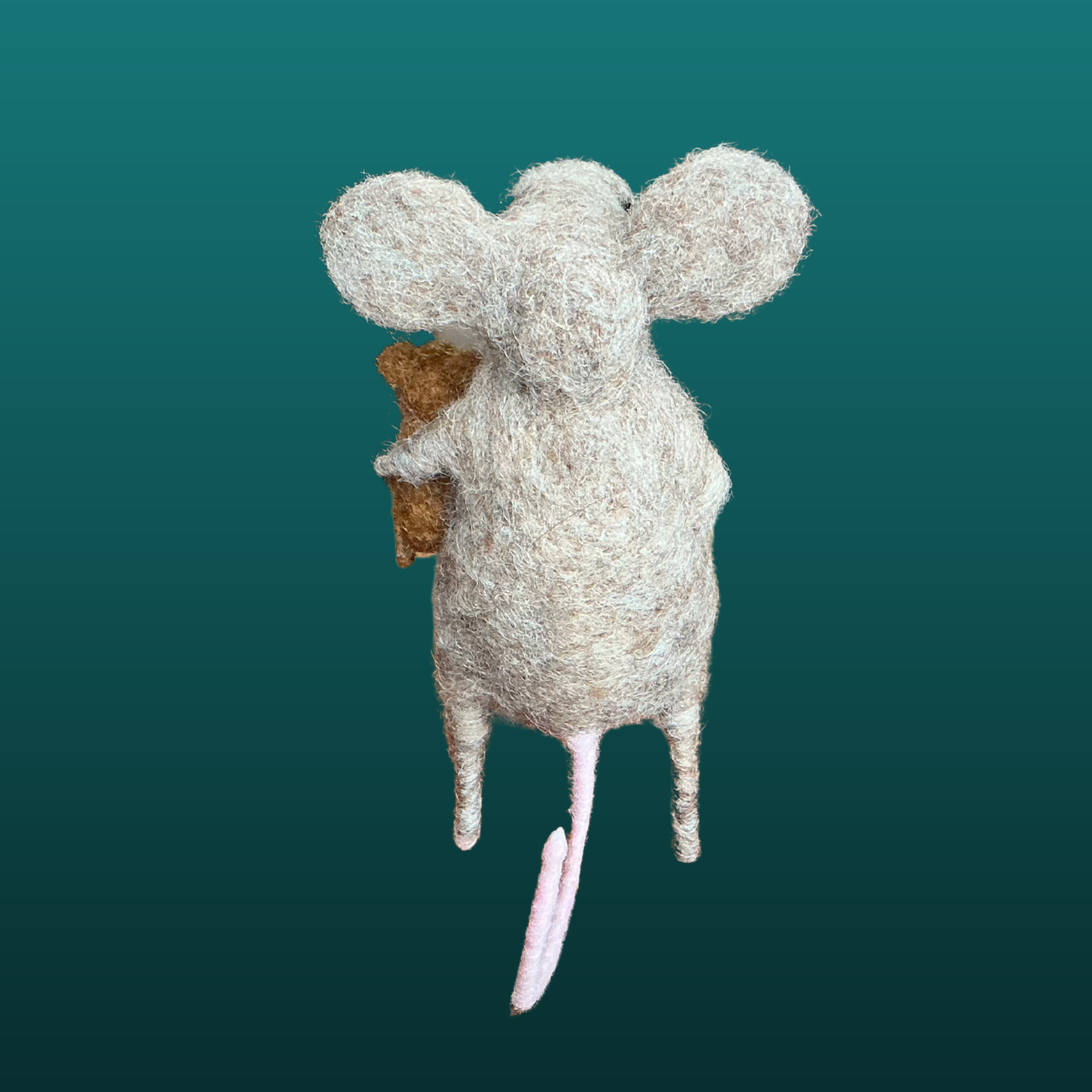 Needle felt mouse holding baby mouse Back view 