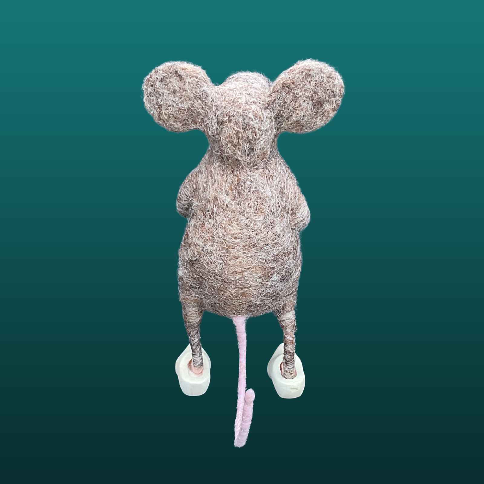 Needle felt mouse with clogs on Back view 