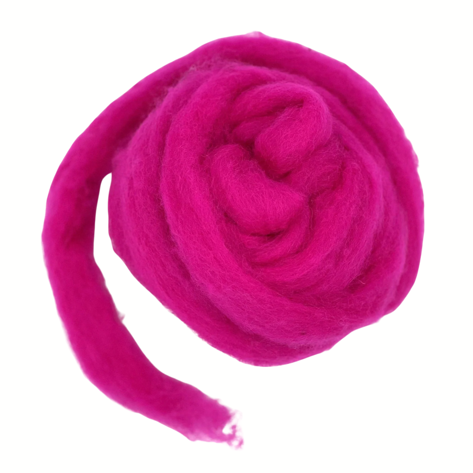 Pink wool roving on a white background