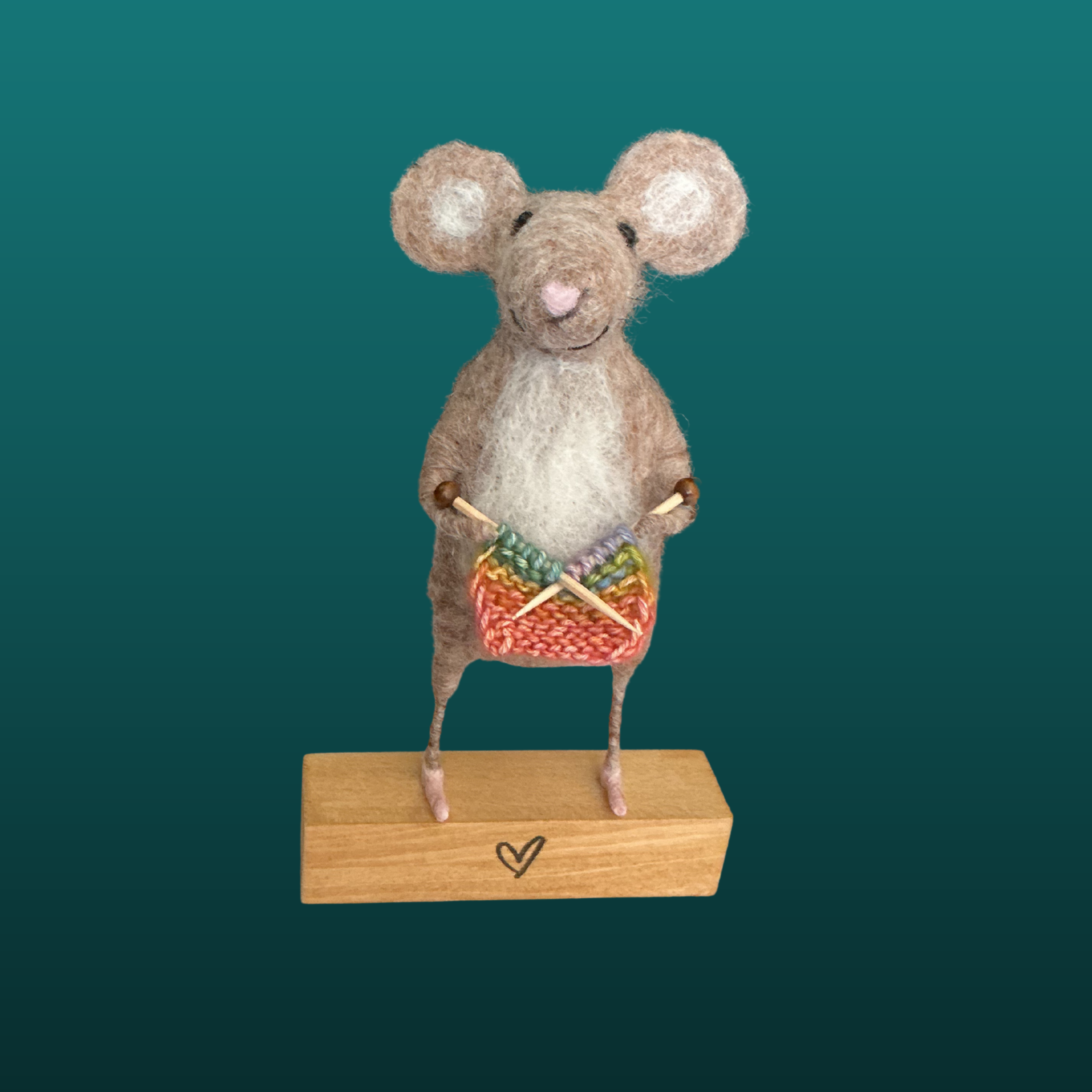 Needle Felted Mouse With Knitting Needles Handmade Wool Sculpture Gift