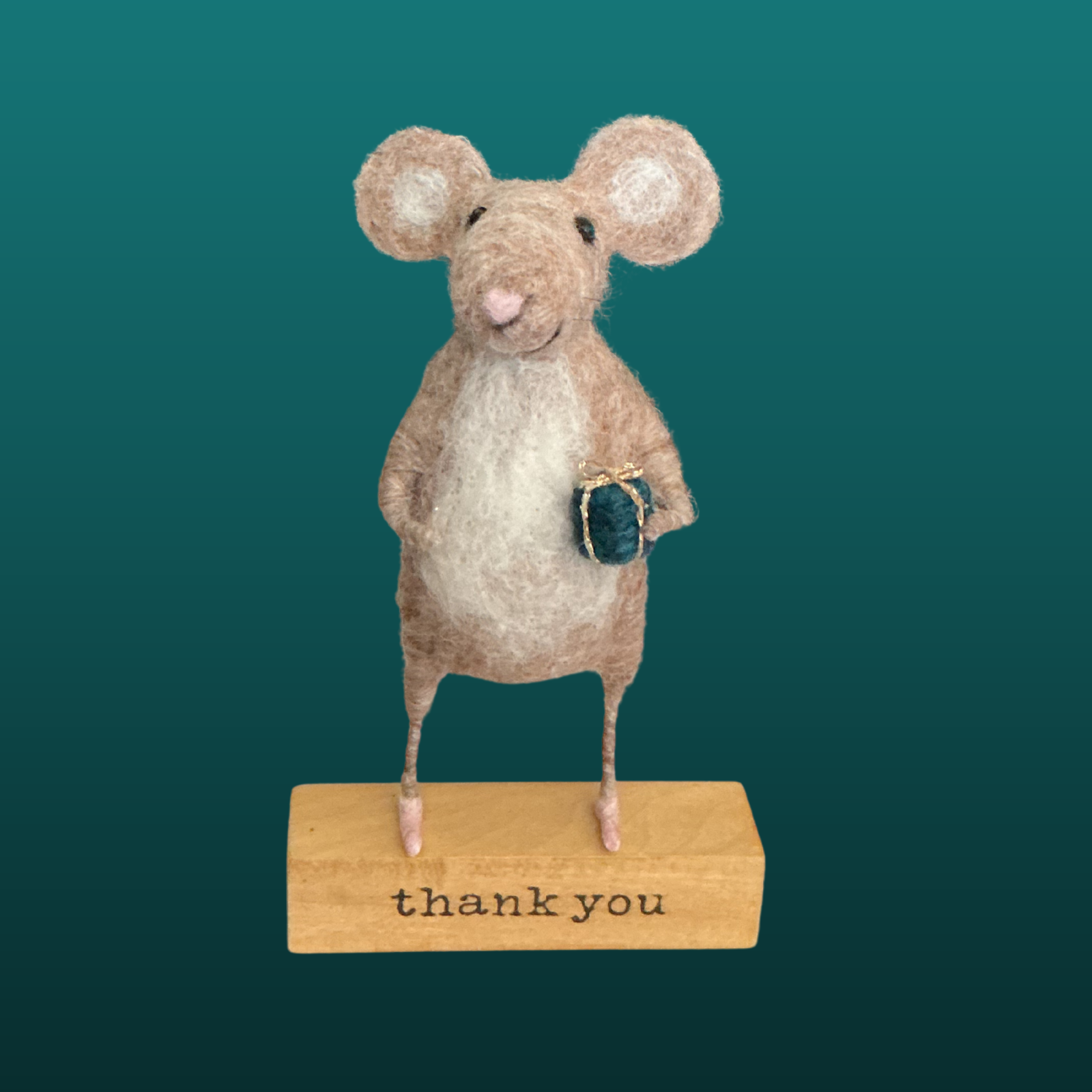 Needle Felted Mouse Holding Present Handmade Wool Sculpture Gift