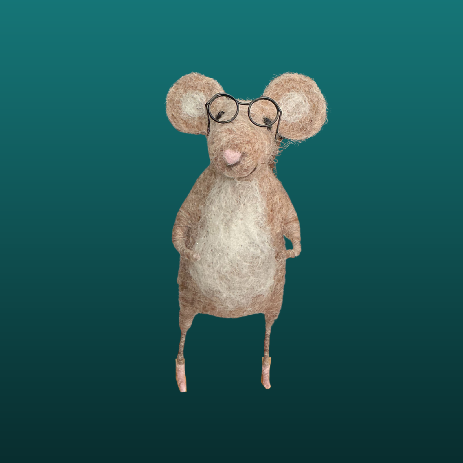 Needle Felted Mouse With Glasses Handmade Wool Sculpture Gift