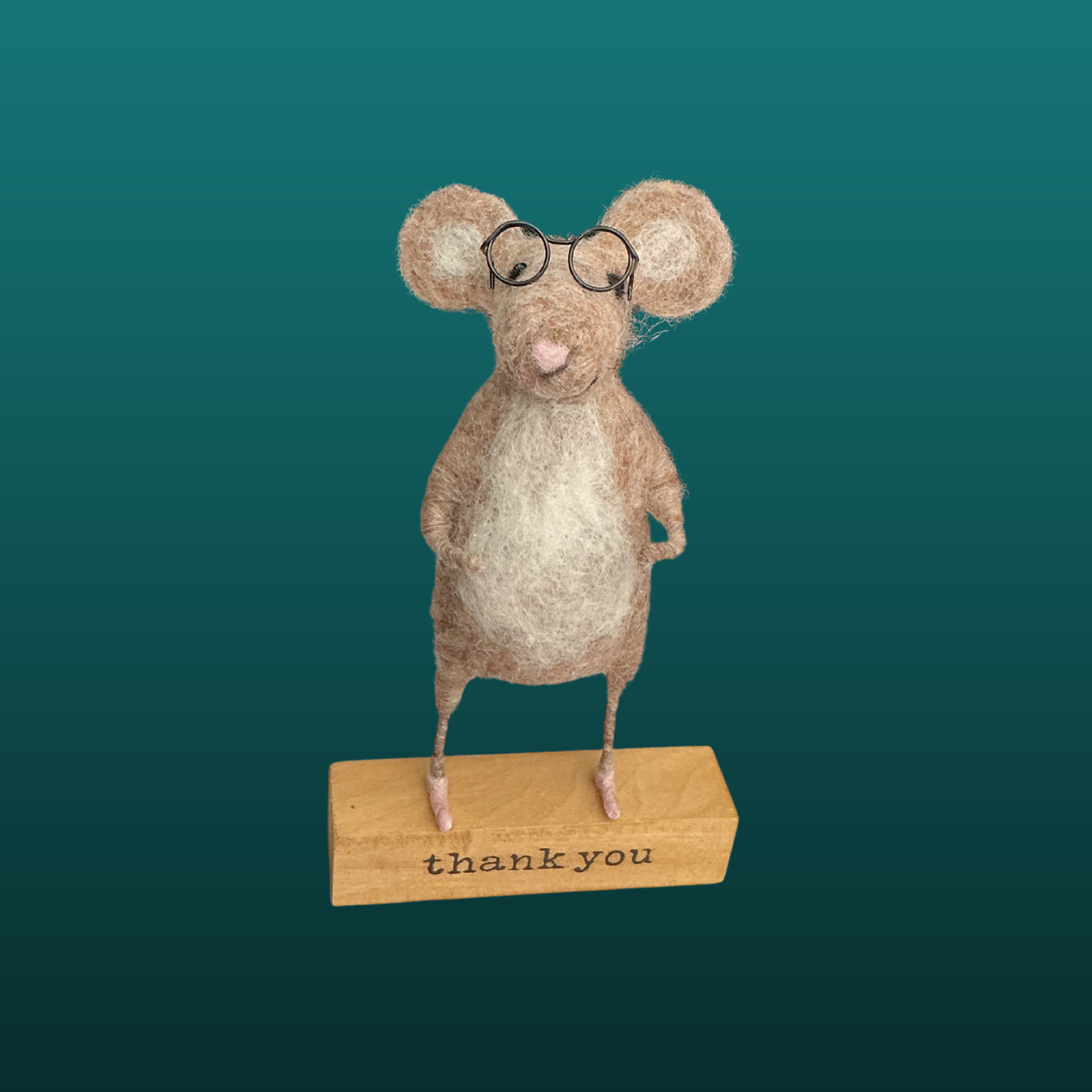 Needle Felted Mouse With Glasses Handmade Wool Sculpture Gift