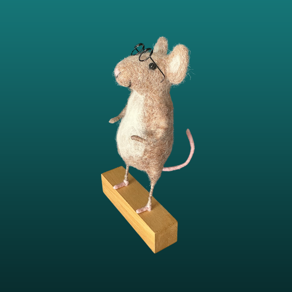 Needle Felted Mouse With Glasses Handmade Wool Sculpture Gift