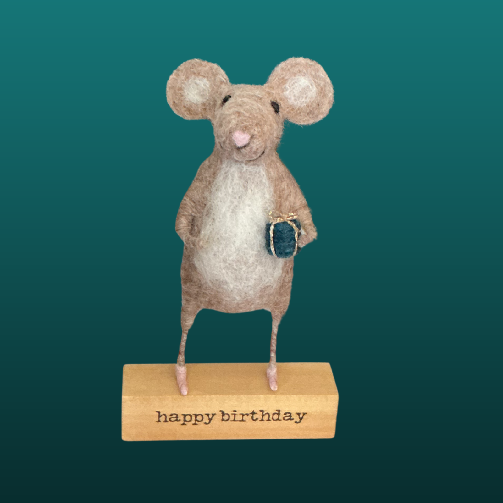 Needle Felted Mouse Holding Present Handmade Wool Sculpture Gift