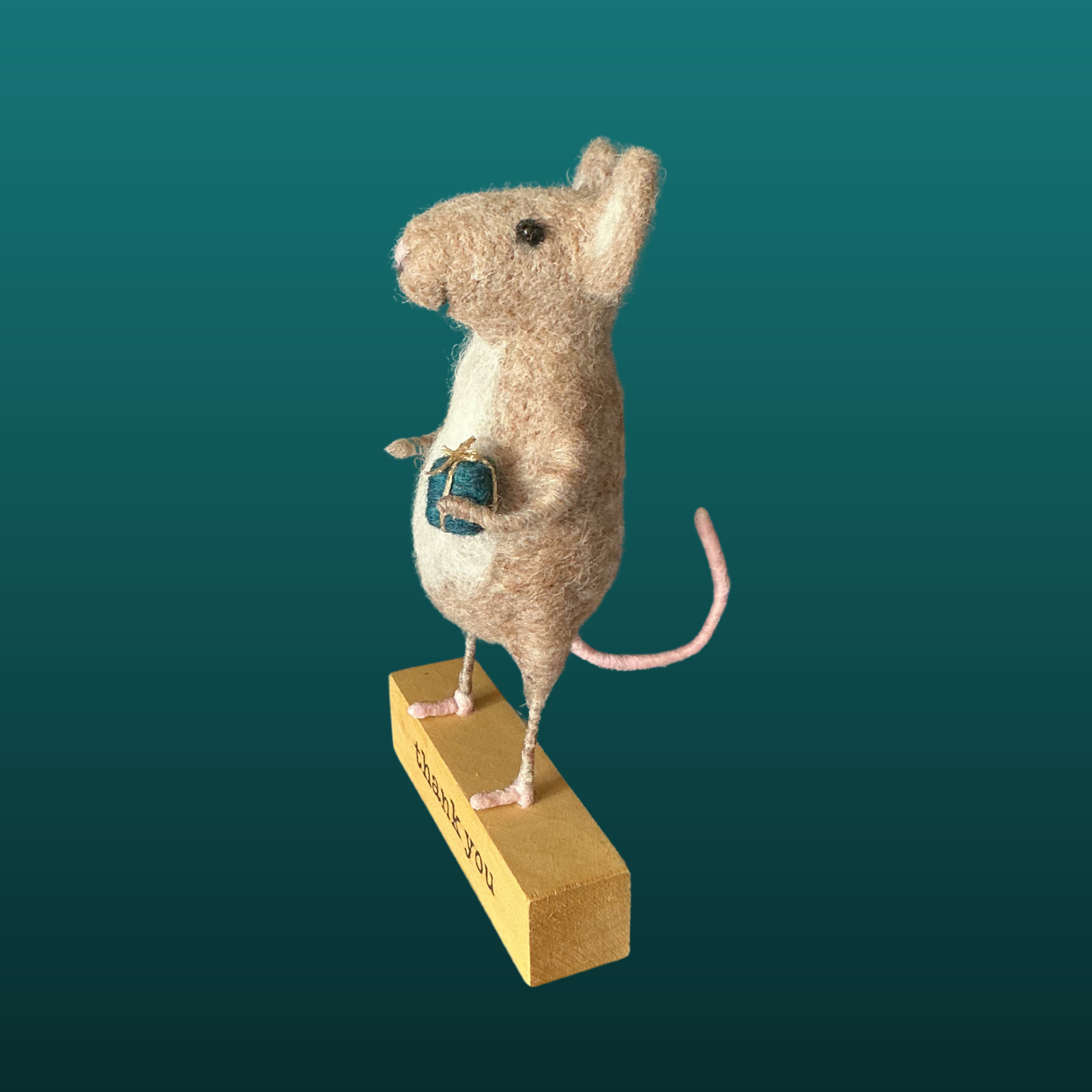 Needle Felted Mouse Holding Present Handmade Wool Sculpture Gift