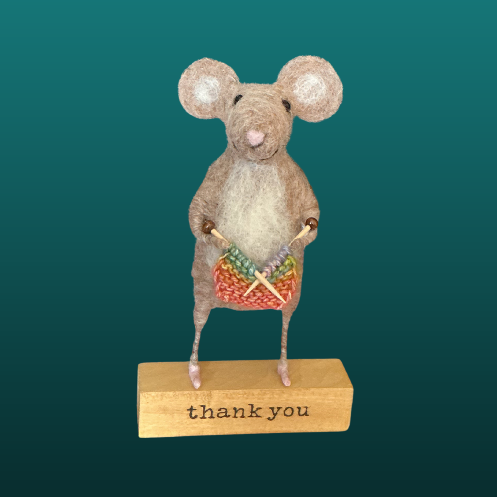 Needle Felted Mouse With Knitting Needles Handmade Wool Sculpture Gift