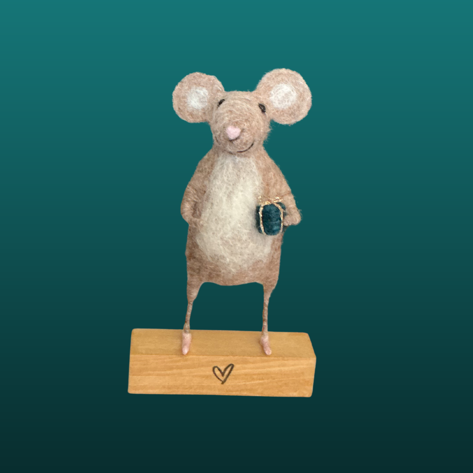 Needle Felted Mouse Holding Present Handmade Wool Sculpture Gift