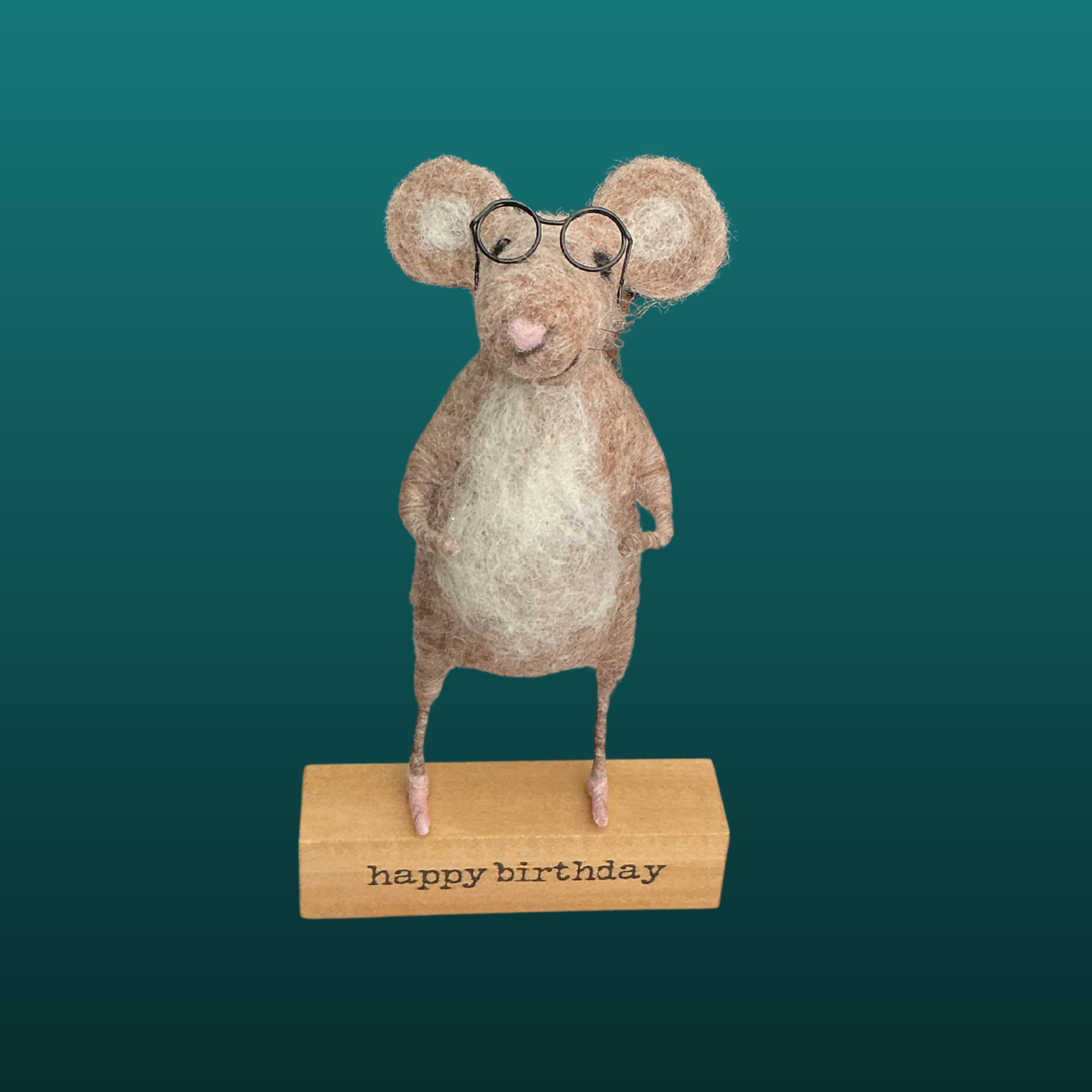 Needle Felted Mouse With Glasses Handmade Wool Sculpture Gift