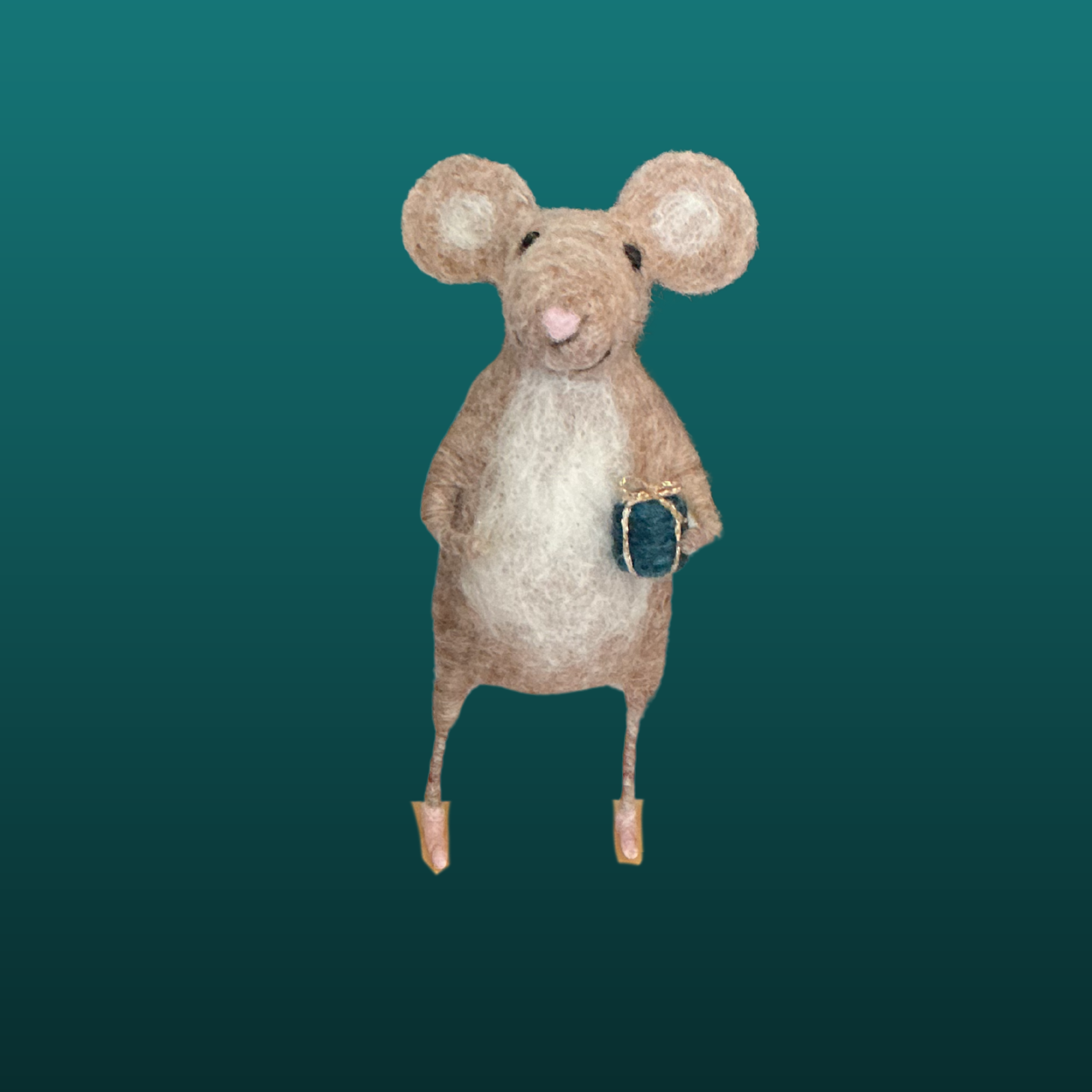 Needle Felted Mouse Holding Present Handmade Wool Sculpture Gift