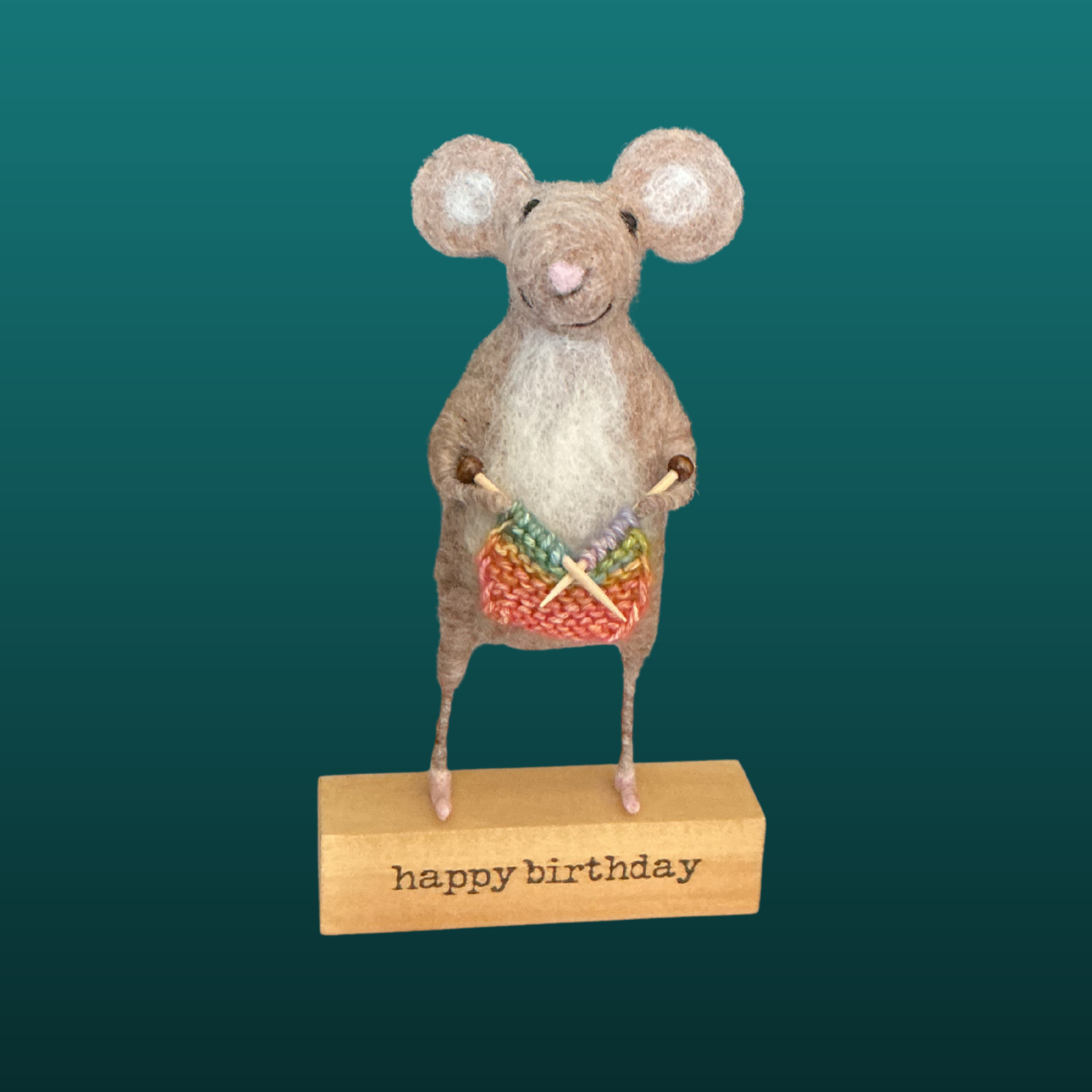 Needle Felted Mouse With Knitting Needles Handmade Wool Sculpture Gift