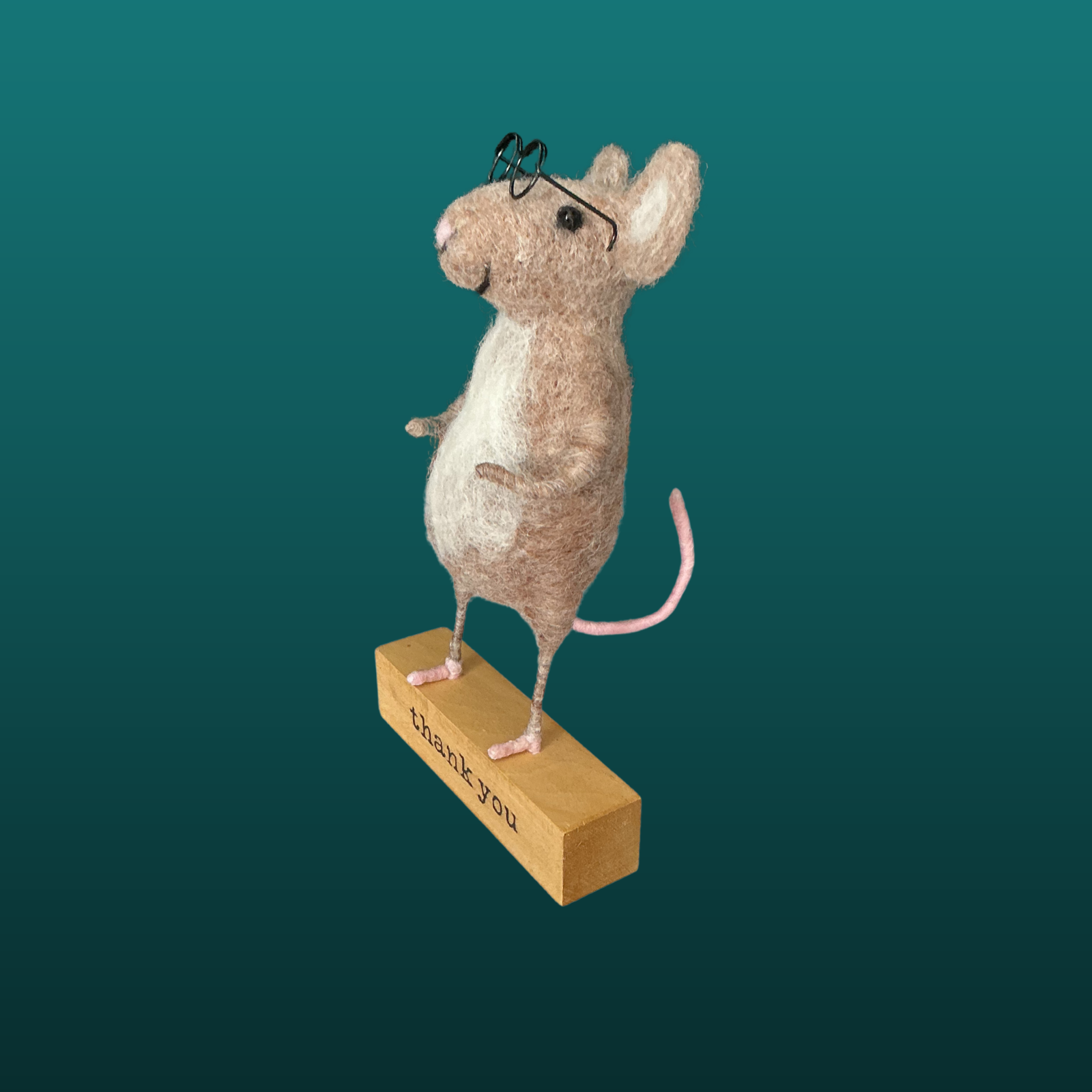 Needle Felted Mouse With Glasses Handmade Wool Sculpture Gift