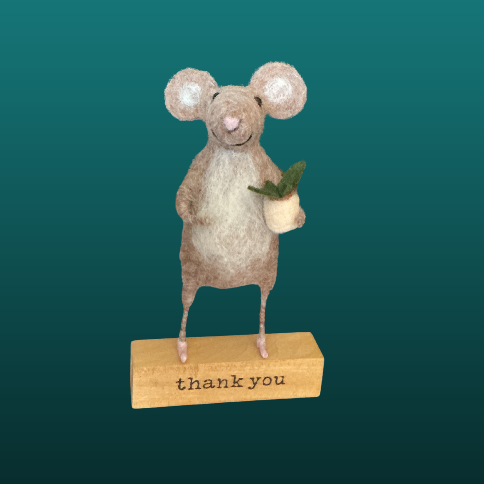 Needle Felted Mouse Holding Potted Plant Handmade Wool Sculpture Gift