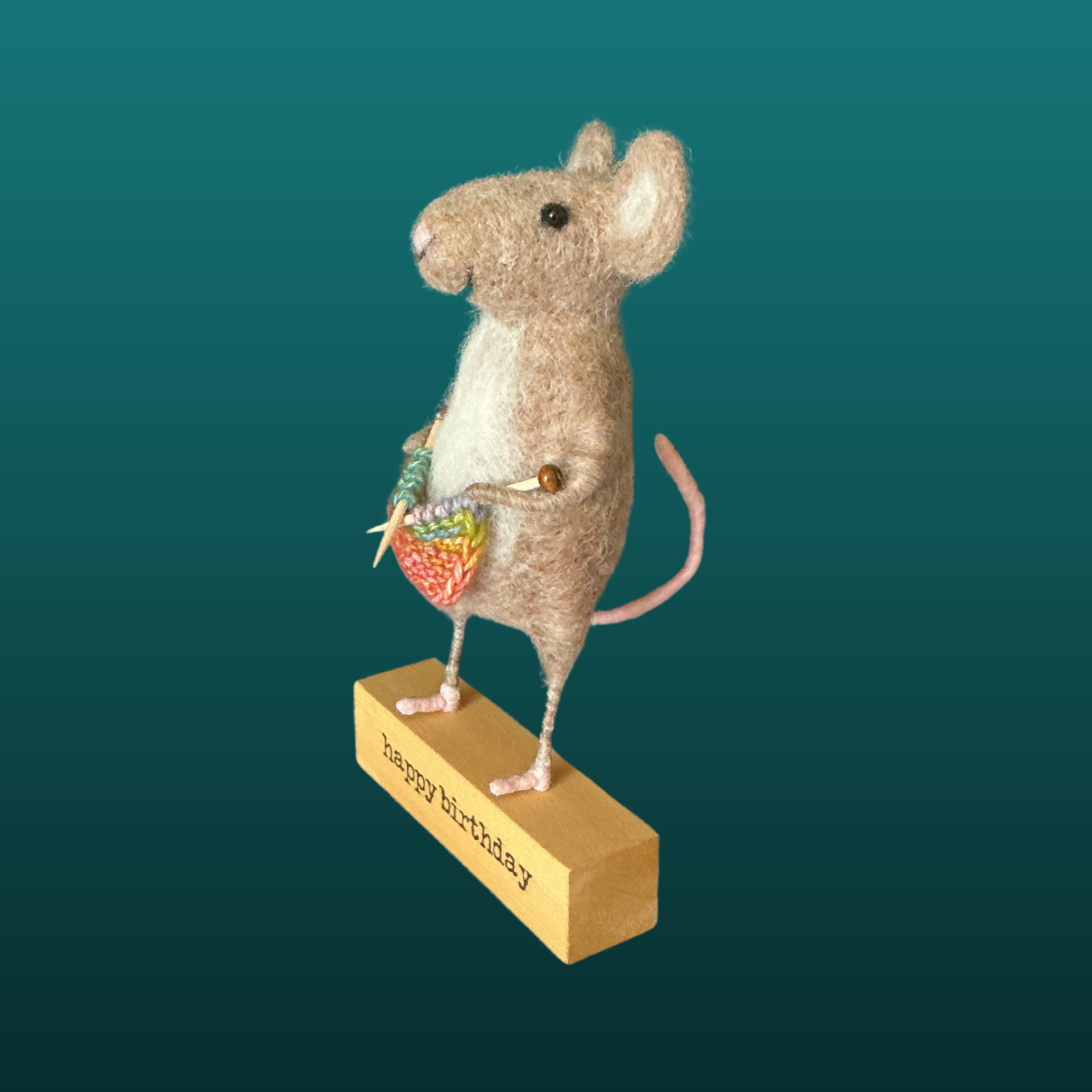 Needle Felted Mouse With Knitting Needles Handmade Wool Sculpture Gift