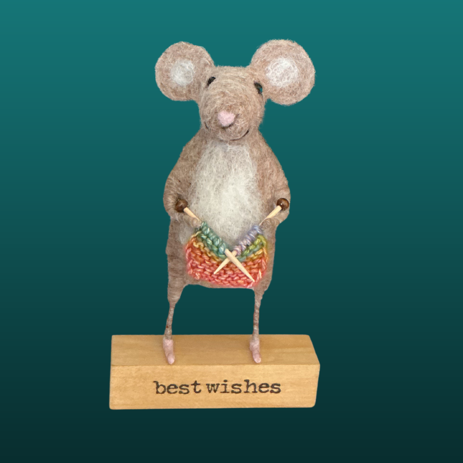 Needle Felted Mouse With Knitting Needles Handmade Wool Sculpture Gift