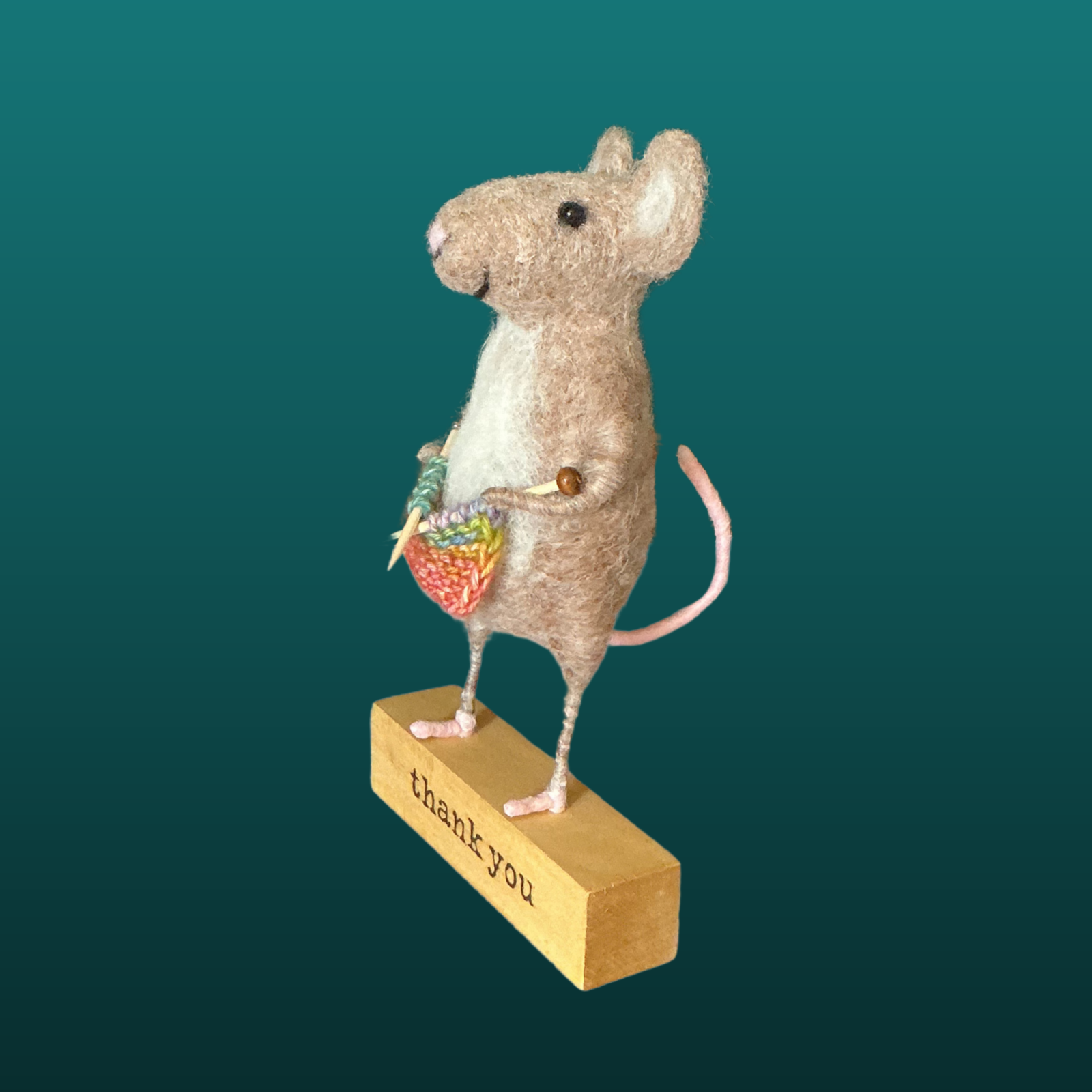 Needle Felted Mouse With Knitting Needles Handmade Wool Sculpture Gift