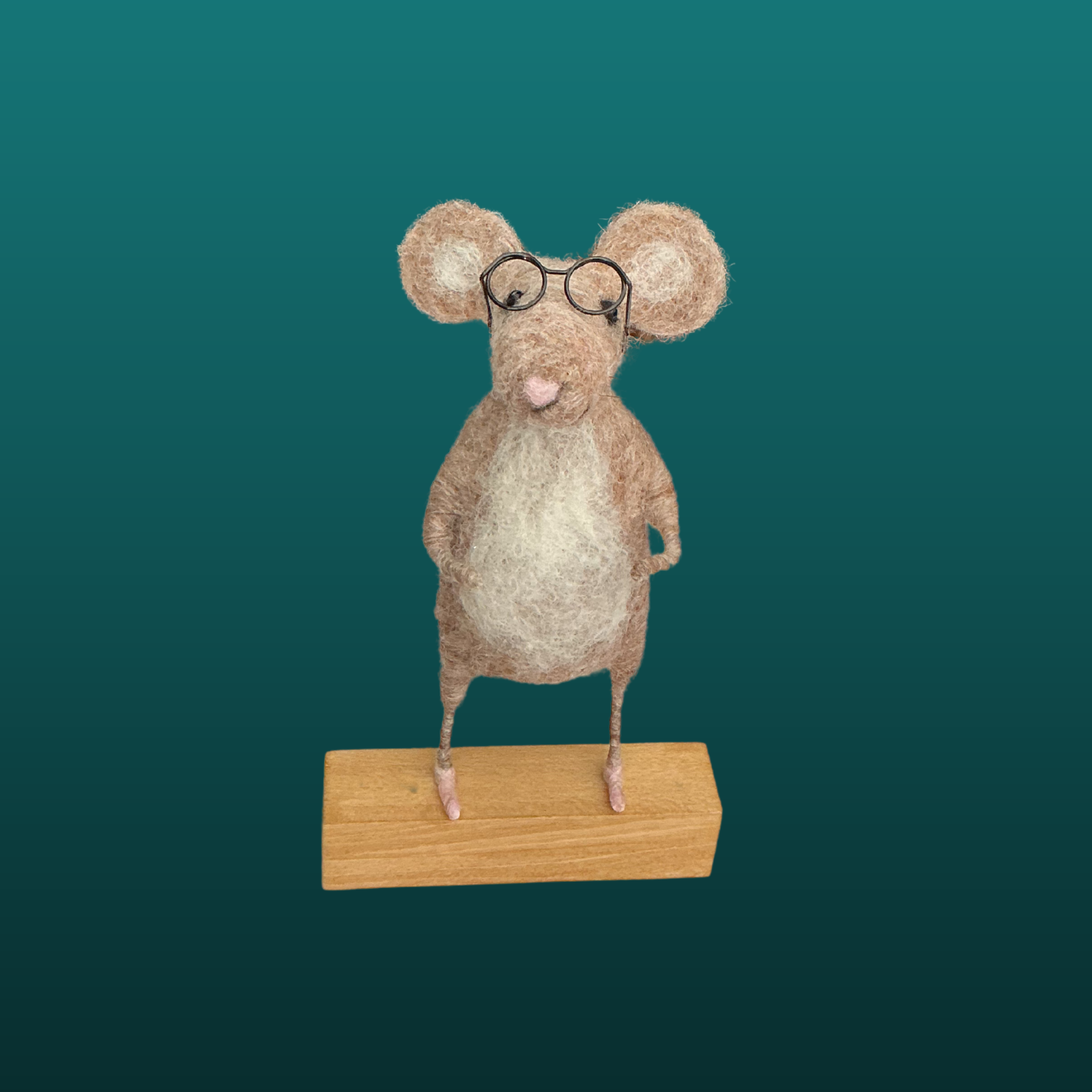Needle Felted Mouse With Glasses Handmade Wool Sculpture Gift