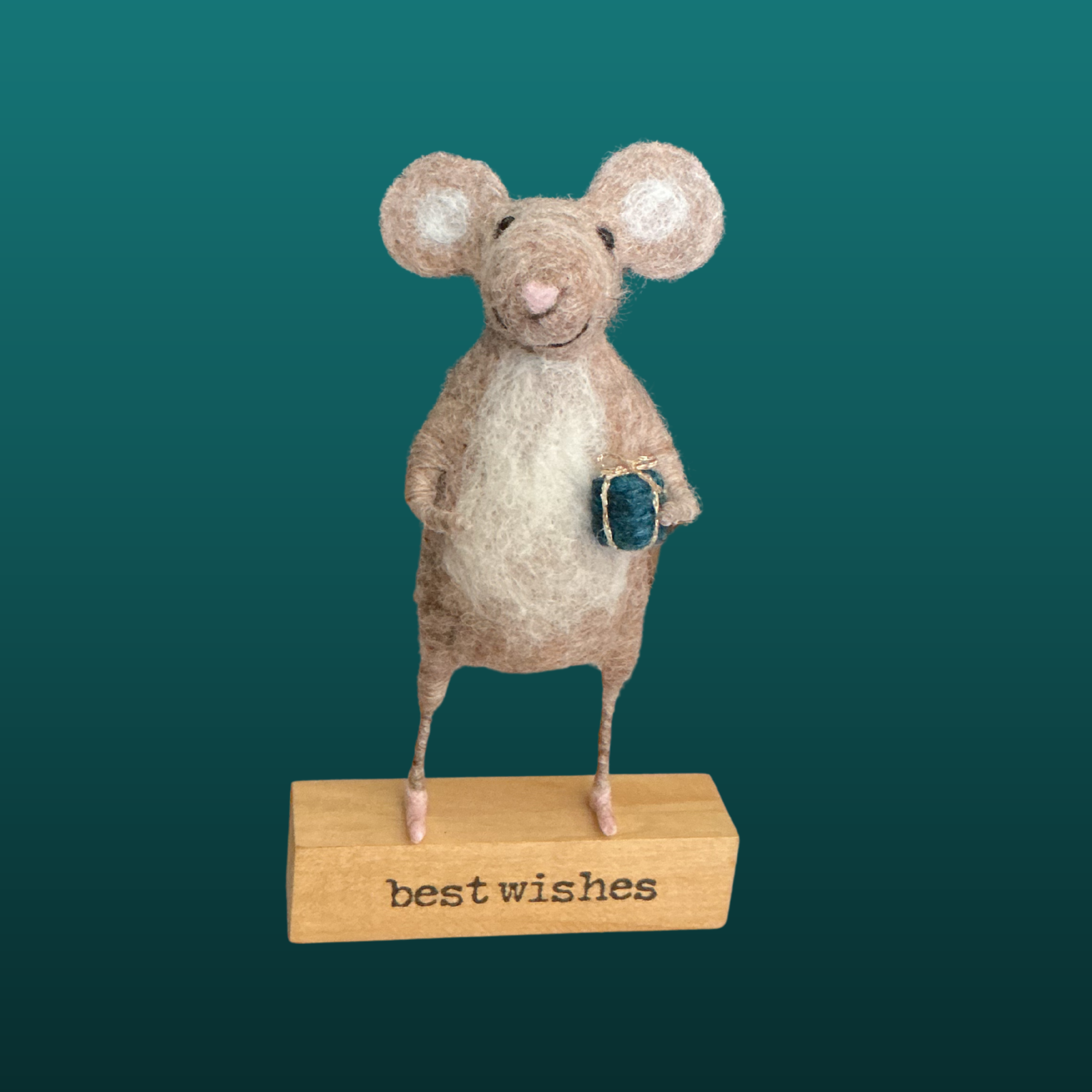 Needle Felted Mouse Holding Present Handmade Wool Sculpture Gift
