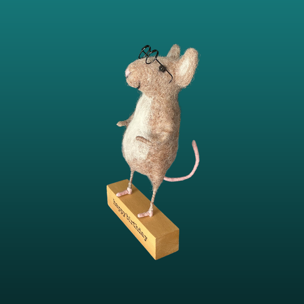Needle Felted Mouse With Glasses Handmade Wool Sculpture Gift