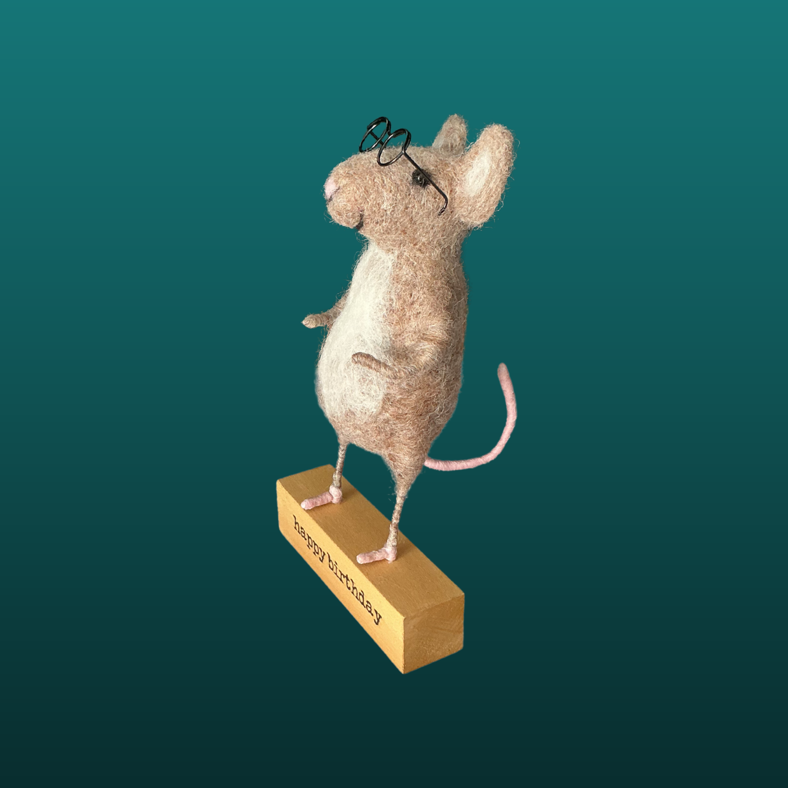 Needle Felted Mouse With Glasses Handmade Wool Sculpture Gift