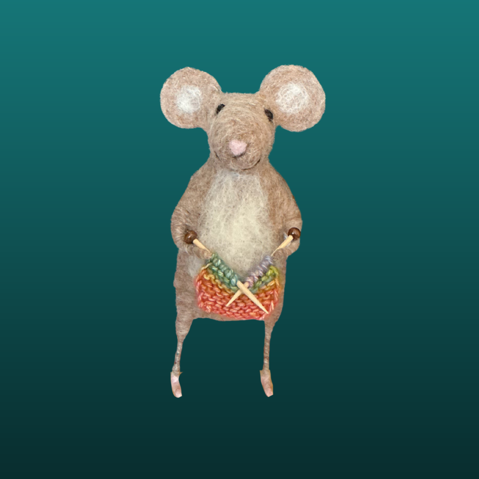 Needle Felted Mouse With Knitting Needles Handmade Wool Sculpture Gift