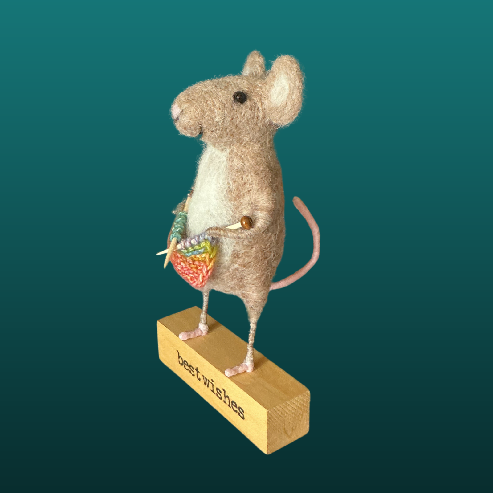 Needle Felted Mouse With Knitting Needles Handmade Wool Sculpture Gift